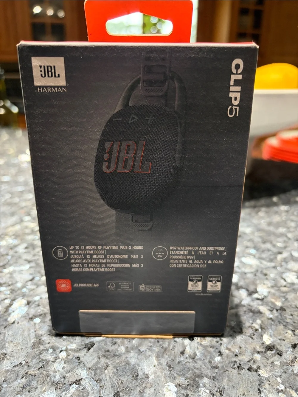 JBL Clip 5 Bluetooth Speaker in Black with Red Logo